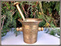 Heavy, solid brass antique mortar with pestle