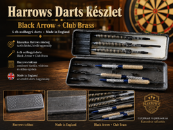 Harrows Black Arrow + Club Brass 6 pcs Steel Tip Darts Set in English Case