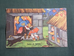 Képeslap,Margret Boriss grafika,művészet,Jancsi és Juliska mese,1940-