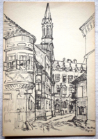Sopron / Caesar's House with Orsolya Square / retro graphic postcard