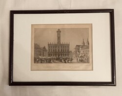 Pest városháza acélmetszet 1860, Hunfalvy Rohbock !