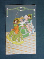 Képeslap,litho,grafikai,gyerek modell,kislány, 1907-