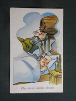 Képeslap,grafikai,művészet,humor,vicc,borálom,alkohol,Éhes disznó makkal álmodik,1940-