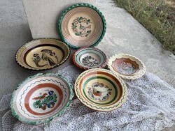 6 db Madaras Gyönyörű retro kerámia Agyagipar Karcagi népi falitányér falusi paraszti nosztalgia