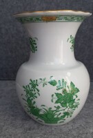 Herendi vintage, zöld indiai kosár mintás, aranyszínű szegélyes porcelán váza