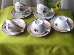 Hollóházi virágmintás porcelán csészék aljakkal – 5 személyes, 10 db
