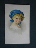 Képeslap,litho,grafikai,gyerek modell,kislány, 1910-
