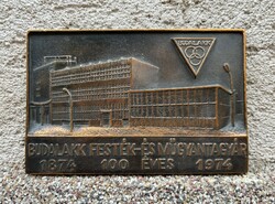 Budalakk Festék- és Műanyaggyár 100 éves centenáriumi réz plakett, 1974