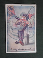 Képeslap,Kaszás Jámbor grafika,humor,vicc,alkohol,részeg,A világ örökké nem áll,1940-