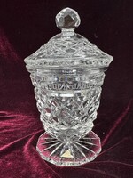 Katalinhuta üveg- Kossuch János,1836-1936, fedeles talpas kristály emlékkupa, bonbonier - RZ