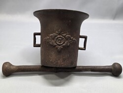 Old Large (7) Iron Mortar and Pestle for Sale