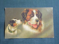Képeslap,grafikai,művészet,foxterrier,bernáthegyi kutya,1920-