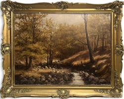 Kladács Alajos (1904-1972) Őszi erdő csordogáló patakkal (77x97 cm) /számlát adunk/