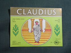 Bor címke,Csehország,Szlovákia,Prága,Claudius víno bor ,1 l.  1980-