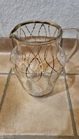 Vintage Gold and White Striped Glass Carafe / Lemonade Jug