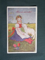 Képeslap,Bacsa János grafika,ünnepi,húsvét,népviselet,népművészet,Barasits Bp. kiadás,1940-