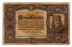 50 Korona Államjegy 1920 VG