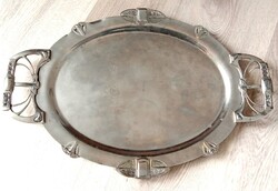 Art Deco Silver-Plated Metal Tray with Two Handles from 1900