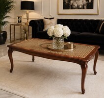 Chippendale Style Rattan-Glass Coffee Table