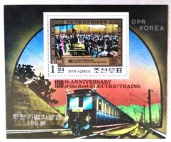 KB5 / Észak-Korea 1980 100 éves az első elektromos vonat blokk postatiszta