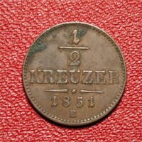 1/2 Krajcár / Kreuzer 1851 B Ausztria