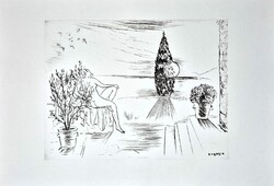 Borsos Miklós - Naplemente 29,5 x 38,5 cm rézkarc