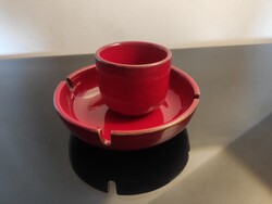 Ritka B. Várdeák Ildikó retro kerámia szett – Jelzett vörös hamutál és kistálka