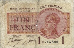 1 frank franc 1922 Franciaország Sarre Saarland Saar-vidék Ritka 1.