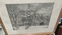 Szignált Budapest Halászbástya rézkarc 107