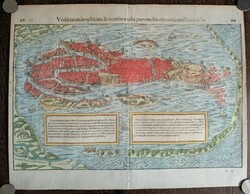 Eredeti 16. századi, kézzel színezett fametszetes Velence térkép – Sebastian Münster (1550)