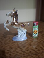 Iridescent, glazed porcelain horse standing on hind legs. 13.8 cm. Perfect condition. Marked