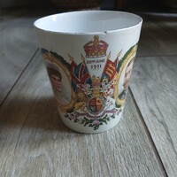Szép antik brit koronázási porcelán emlékpohár (1911)