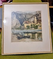 Luigi Kasimir Rézkarc eredetiséget igazoló certifikációval. ceruza aláírás. A rézkarc címe a Duna