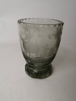 HUNTER SOUVENIR, CUT GLASS GLASS WITH DEER MOTIF