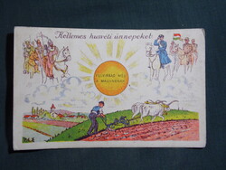 Képeslap,Trianon,Irredenta,grafikai,ünnep,húsvét,Felvirrad még a magyarnak! Horthy Miklós,1930-