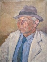 Feltehetőleg Áron Nagy Lajos: Kalapos portré (65x50 cm olaj-vászon) Önarckép? Férfi portré