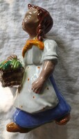 H Rahmer Mária's work Basket Girl Figurine.Size 24cm.Unmarked,art deco.Small chip photographed.figurine