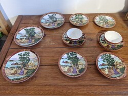 Vintage japán Kutani stílusú porcelán teás-desszertes készlet – 11 db