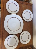 Antik TK Thun Czechoslovakia porcelán süteményes készlet – kobalt-arany, 5 db