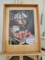 Sándor Csabai signed still life flower painting 45x61 cm with frame