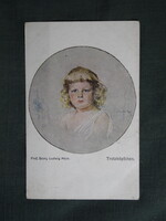 Képeslap,Prof. Georg Ludwig Meyn grafika,művészet,gyerek modell,kislány,1910-