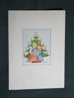 Képeslap,Fritz Baumgarten grafika,művészet,gyerek modell,kislány,angyal,ünnep,karácsony,1940-