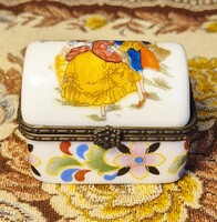Festett, XIX. századi porcelán ékszertartó doboz/ szelence