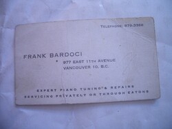 Frank Bardoci kanadai névjegykártya