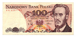 Lengyelország 100 Zloty Bankjegy 1988 P143e L171a VF