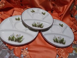 Osztott porcelán tál,  fondue  tál,  3 darab