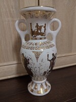 24K aranyozott fehér görög vintage kézműves váza / amfora
