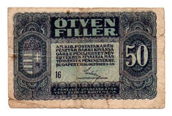 50 Fillér Postatakarékpénztár-jegy 1920 G-VG