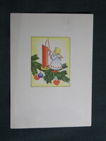 Képeslap,Fritz Baumgarten grafika,művészet,gyerek modell,kislány,angyal,ünnep,karácsony,1940-