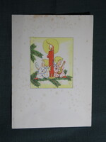 Képeslap,Fritz Baumgarten grafika,művészet,gyerek modell,kislány,angyal,ünnep,karácsony,1940-